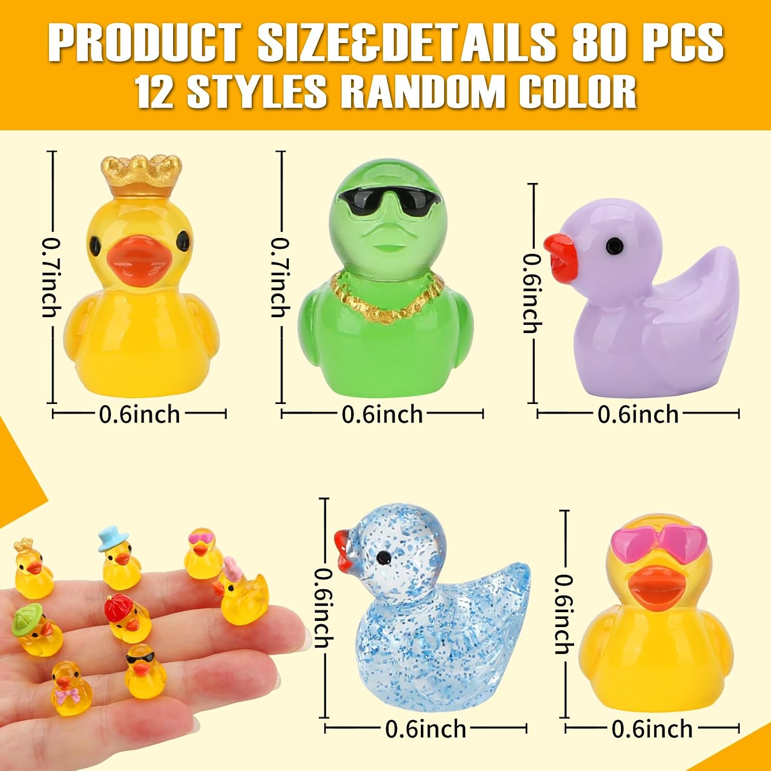 80 Pcs Mini Resin Ducks for Decorations, Tiny Duck Animals Figures to Hide