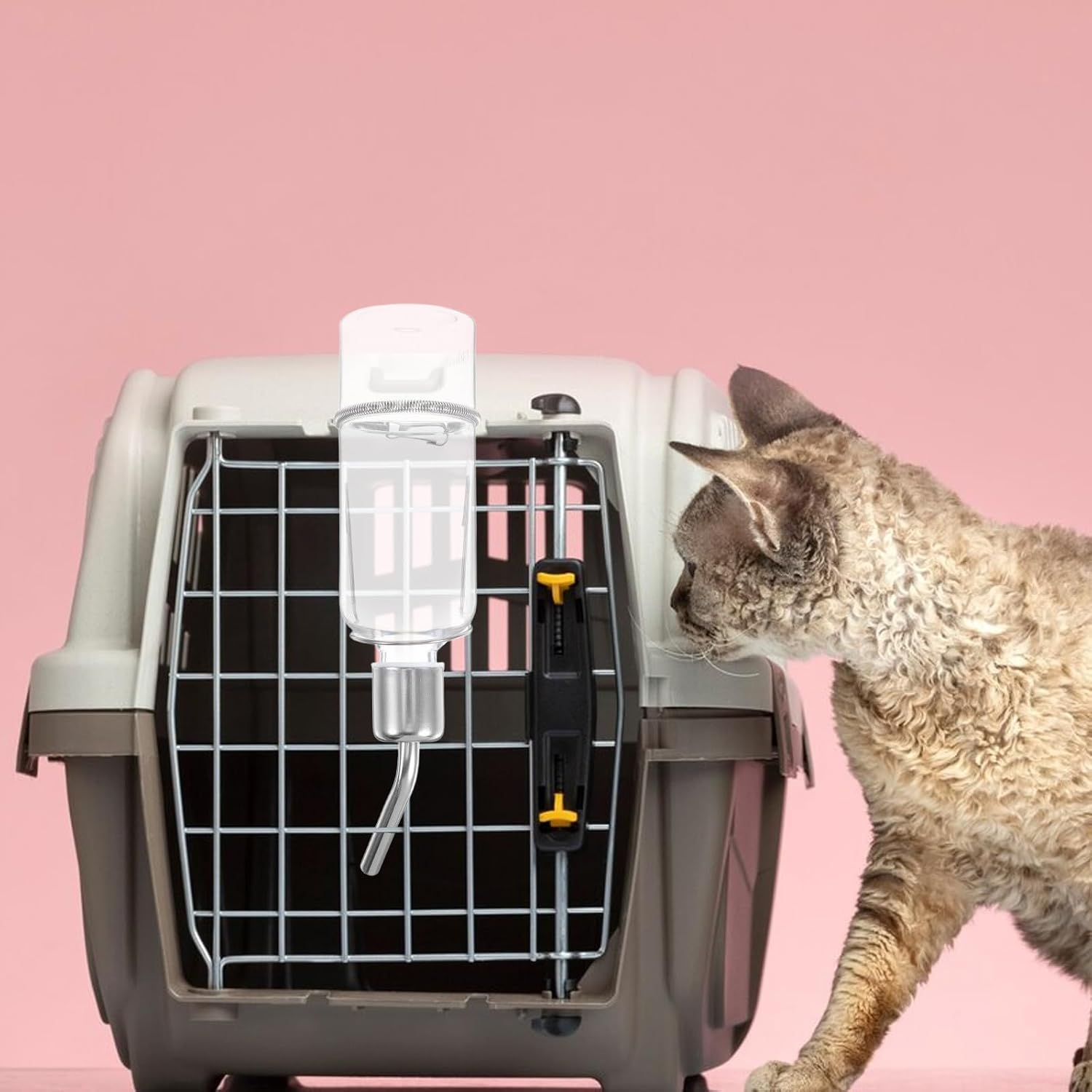LIFKOME Portable 180ml Stainless Steel Water Dispenser Metal Animal Water Bottle with Stable Hanging and Cats for Travel and Outdoor Use