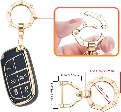 Miniatura 6 de Funda para llave de automóvil para Jeep y Dodge con llavero dorado para Grand Cherokee Renegade Chrysler Durango Challenger Journey Caravan RAM