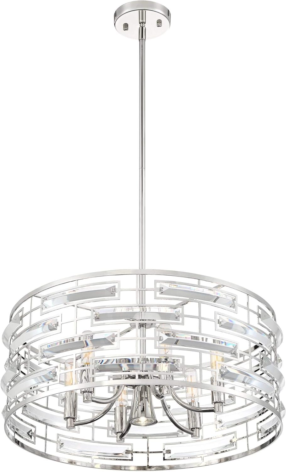 Possini Euro Design Smart Polished Nickel Pendant Chandelier Lighting 20" Wide Modern Drum Clear Crystal 6-Light Fixture for Dining Room Living House Home Foyer Kitchen Island Entryway Bedroom