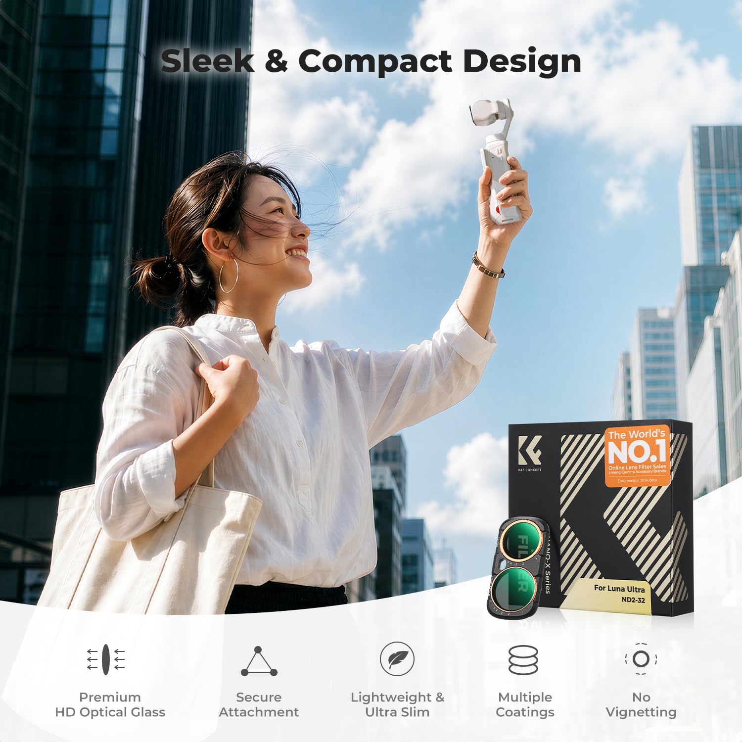K&F CONCEPT Zmienny zestaw filtrów ND2-32 kompatybilny z Insta360 Luna Ultra, filtr VND z mocowaniem magnetycznym, ograniczone ograniczniki (od 1 do 5 przystanków), filtry o neutralnej gęstości