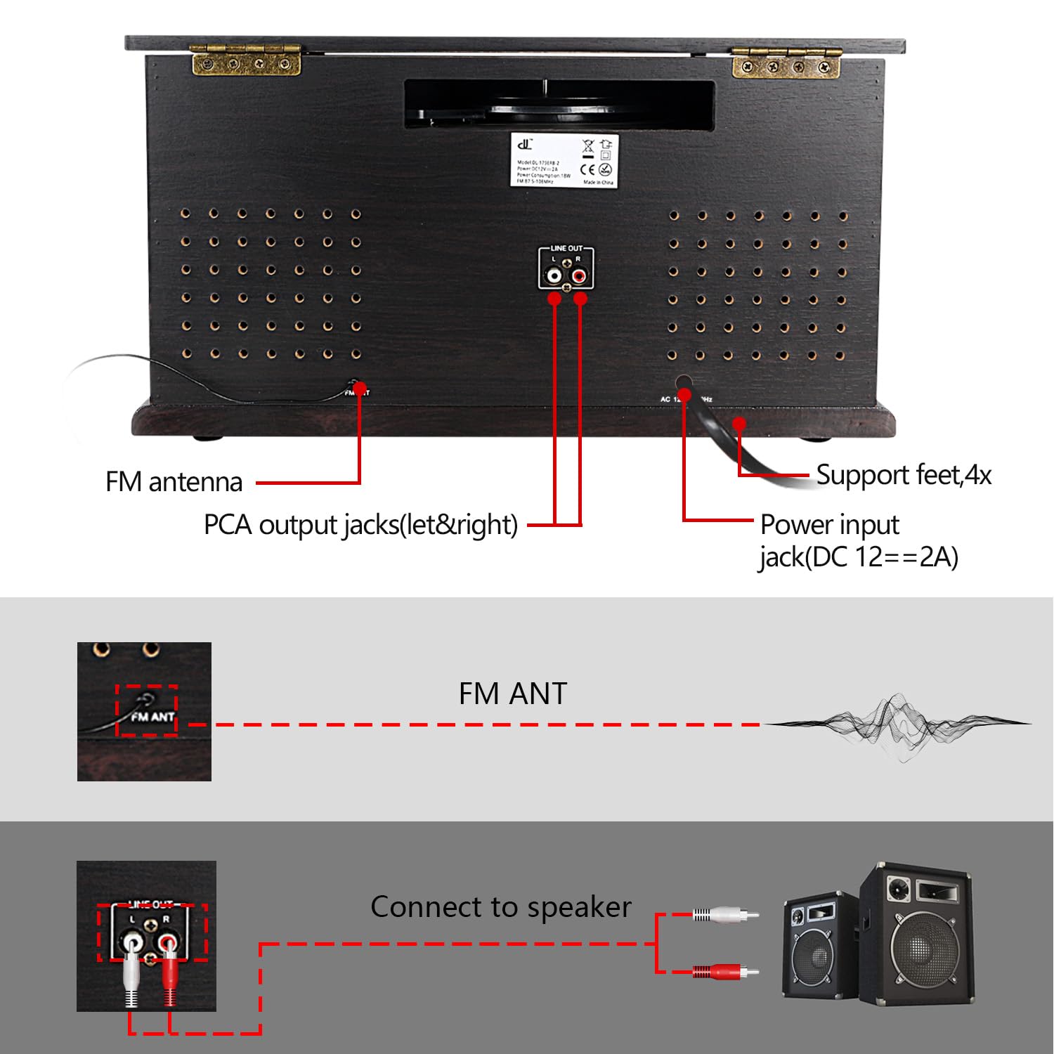 Plattenspieler mit Bluetooth und Lautsprechern, All-in-One Retro Schallplattenspieler mit CD, FM-Radio, USB/SD Aufnahme, AUX-In und RCA-Out, Vinyl Digitalisieren ohne PC