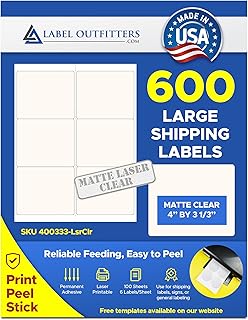 600 Label Outfitters® Laser ONLY Matte Clear Shipping Labels, 4" x 3.33", 6 Per Sheet, 100 Sheets