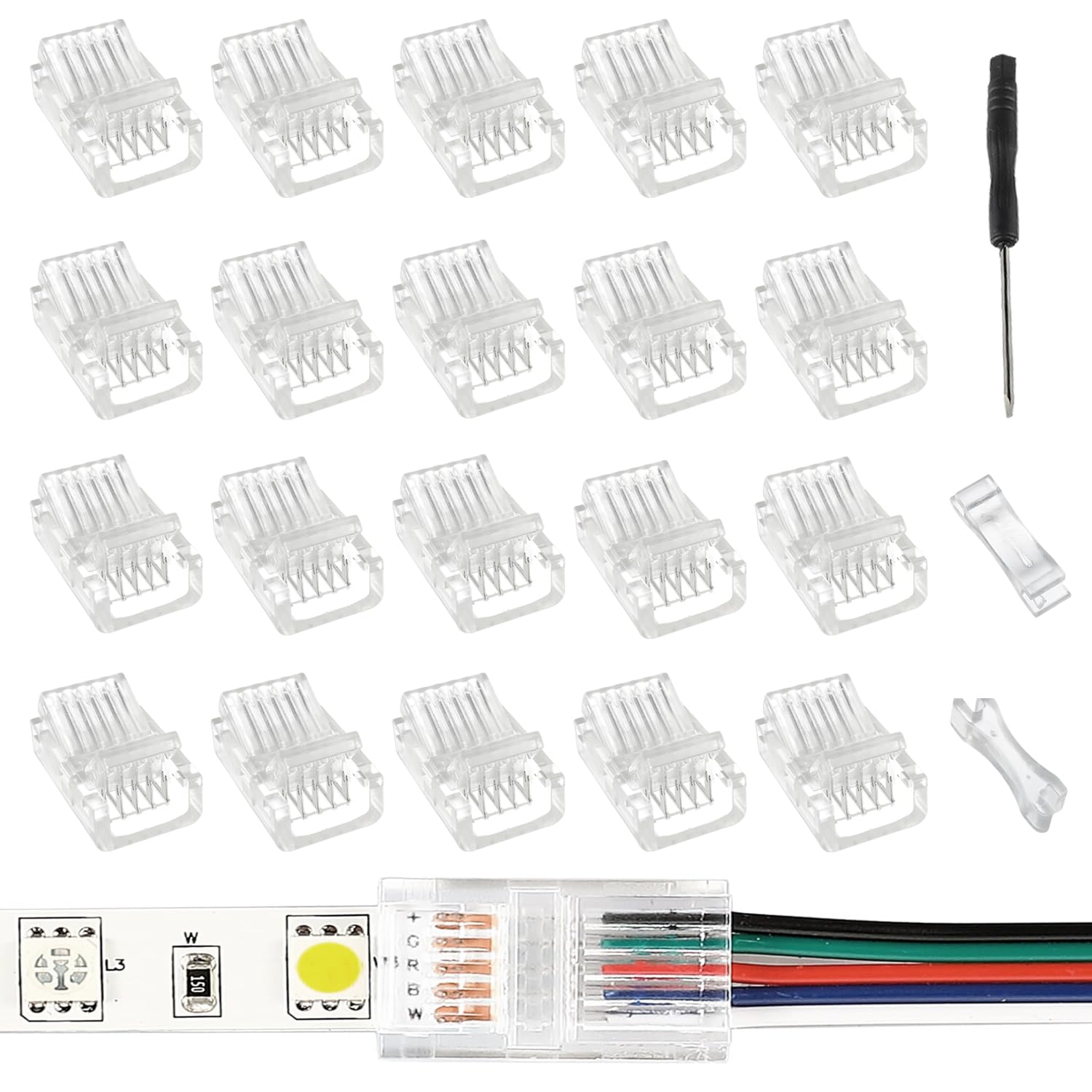 EPLZON 5 Pin 10 mm LED Strip Connector RGB Lights Adapter Clear Unwired Gapless Track Lighting Connector for 5050 LED RGB Strip Light (20pcs)