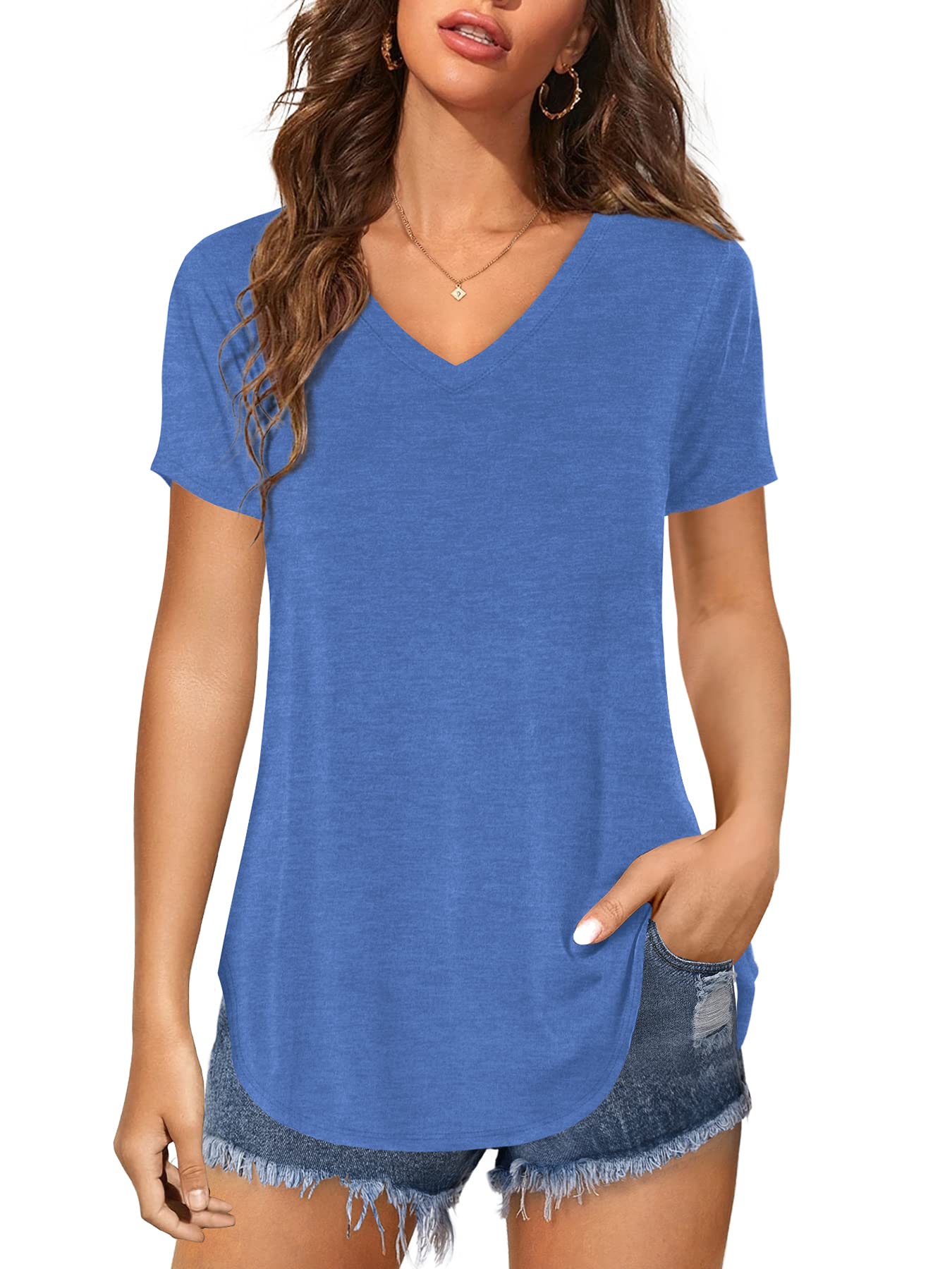 Florboom Tunika Damen Langarm/Kurzarm V Ausschnitt Oberteil Shirts Basic Casual Longshirt