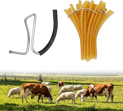 Bloodless Castration Bander & 30pcs Bands, Stainless Steel Castration Banding Tool with Rubber Bands for Animal Cast Livestock Goat Calf Cow, Easy Operation