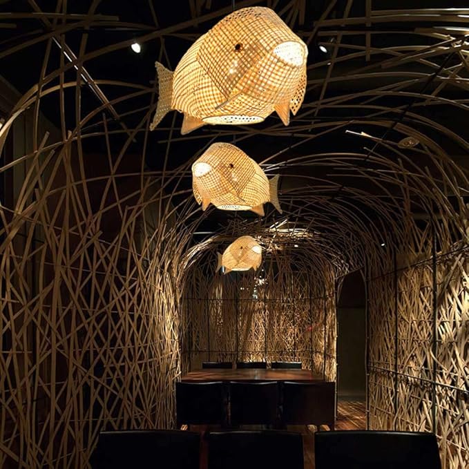 CSSYKV Chinees Restaurant Kroonluchter restaurant Creatieve Vis Hanglamp Japanse Sushi Cuisine Zuidoost-Aziatische Bamboelamp Rotan E26/E27 Hanglamp Rieten Rotan Tinten Geweven Lamp Lantaarn photo 2