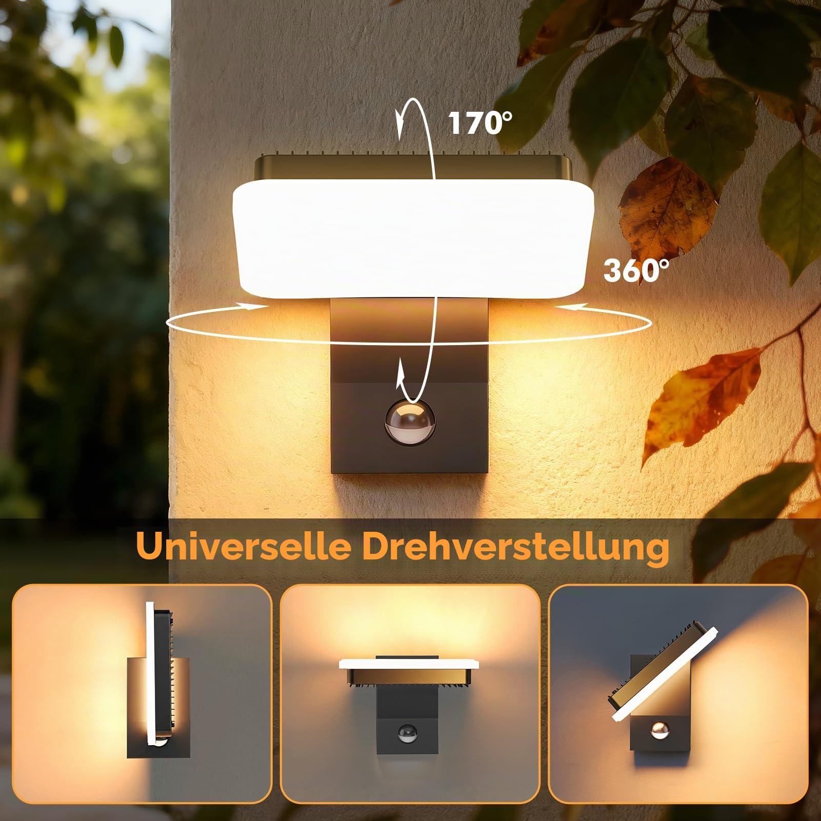 papasbox 2 Stück 32W Außenwandleuchte mit Bewegungsmelder Fernbedienung Aluminium mit LED Panel | Wandleuchte IP65 Wasserdicht 3000K Warmweiß Wandlampe Aussenleuchte für Aussen Innen Garten Terrasse