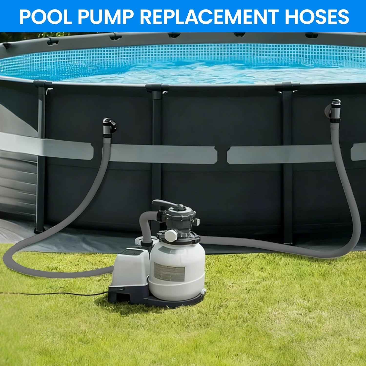 1.5" x 59" Pool Hose Replacement, Pack of 2 - Compatible with Above Ground Pools Filter Pump Hoses, Sand Filters, Saltwater Systems (1,500-2,500 GPH), Grey
