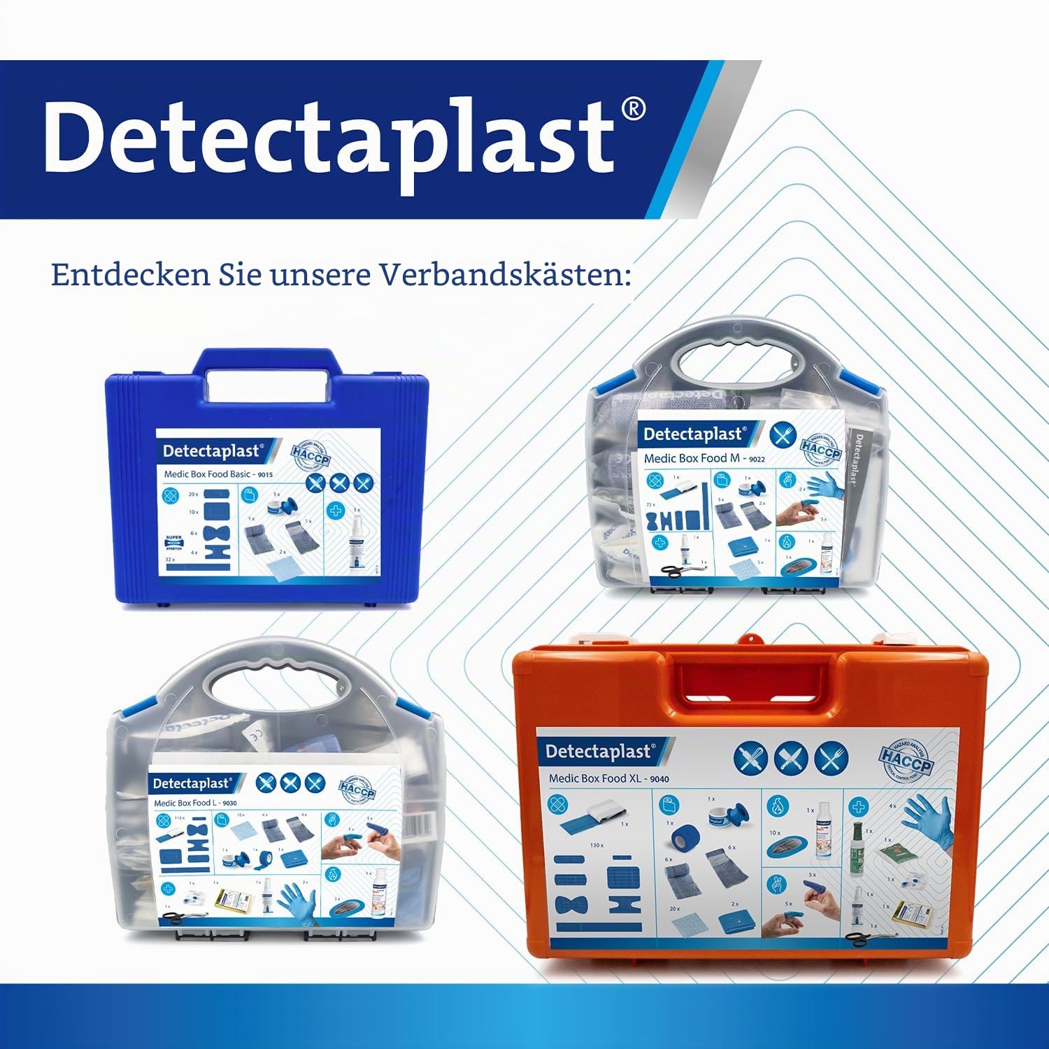Detectaplast Verbandskasten für die Gastronomie, Erste Hilfe Set für die Behandlung von Wunden, tragbare Reiseapotheke im Koffer mit Pflaster, Verband, Tape, 99 Teile