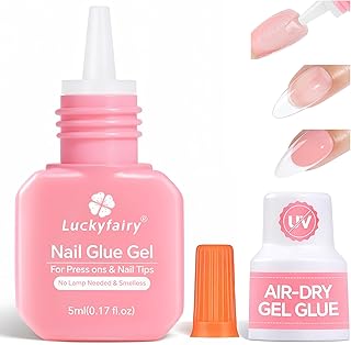 Super Strong Gel Nail Glue for Press On Nails: Upgraded No U V Lamp Needed Glue Gel, Travel-Size 5ml Air Quickly Dry for Nail Tips Fake Nails Long Lasting with Professional Salon Quality