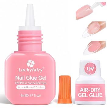 Super Strong Gel Nail Glue for Press On Nails Upgraded No U V Lamp Needed Glue Gel, Travel-Size 5ml Air Quickly Dry for Nail Tips Fake Nails Long Lasting with Professional Salon Quality