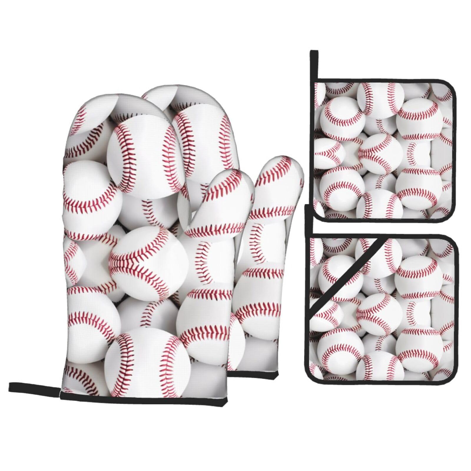 HJFCZH Baseball Prints Kitchen Throw Set: Durable Oven Layers with Waterproof Polyester – 4 Piece Heat Protection System