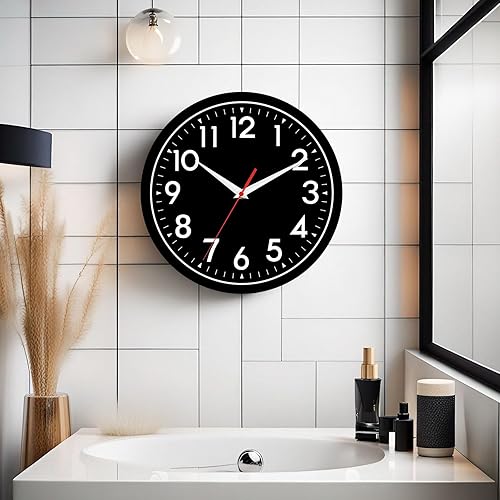 Miniatura 6 de Simpel - Reloj de pared negro, funciona con pilas, de 10 pulgadas, silencioso, analógico, decorativo, para cocina, baño, dormitorio, oficina, sala