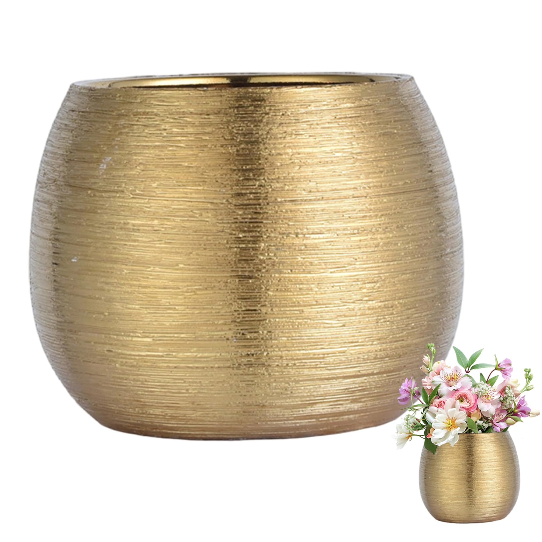 Pot de fleur en céramique dorée luxueux avec fond antidérapant haut de gamme