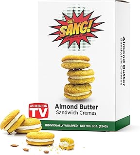 CHEF SANG! Almond Butter Sandwich Cookies | Real Almond Butter Cream Filling | Non-GMO | No Artificial Flavors or Preservatives | Individually Wrapped Cookies | Backpack Friendly | 6oz (Pack of 1)