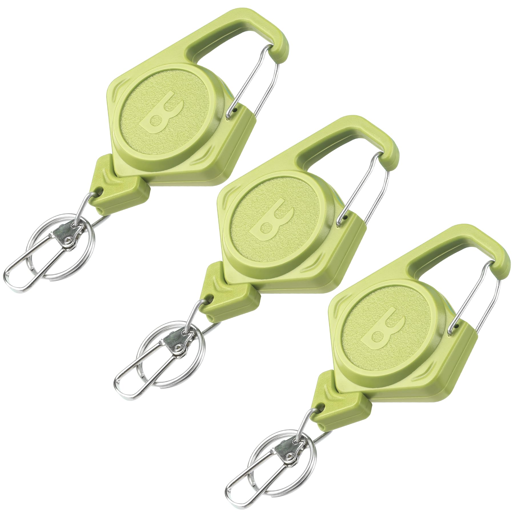 Booms Fishing Zinger Retractor 3pcs: Fly Fishing Retractor with 27.5" Retractable Lanyard - 4oz Retractable Keychain for Key Nippers Scissors Forceps, Fly Tying Equipment, XW80 (Green)