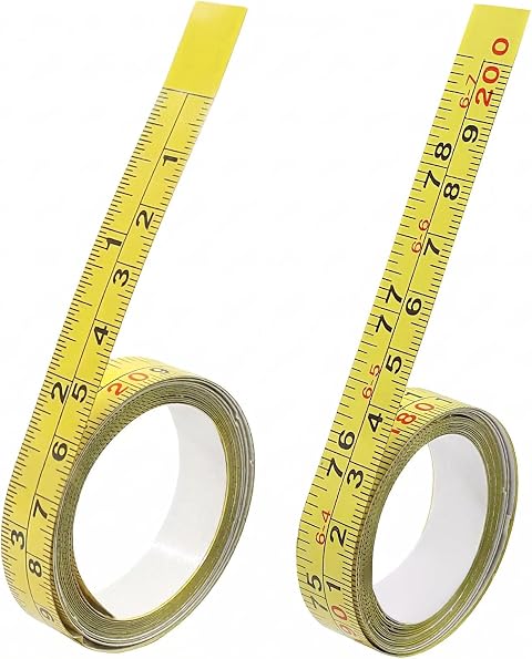 200cm/78 Inch Steel Self-Adhesive Measuring Tape, Yellow, 2 Pack | Imperial Metric Stick-on Ruler, Left to Right and Right to Left Reading