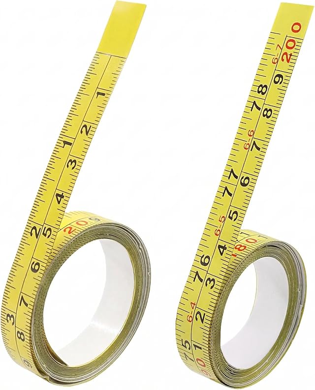 200cm/78 Inch Steel Self-Adhesive Measuring Tape, Yellow, 2 Pack | Imperial Metric Stick-on Ruler, Left to Right and Right to Left Reading
