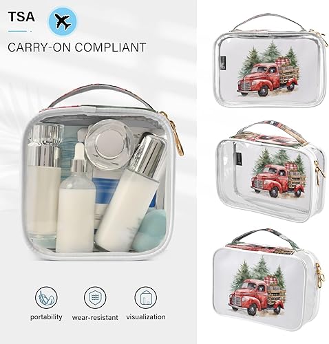 Miniatura 5 de Bolsa de aseo transparente para camioneta, color rojo navideño, para viajes, paquete de 2 bolsas de cosméticos de maquillaje con cremallera, bolsa