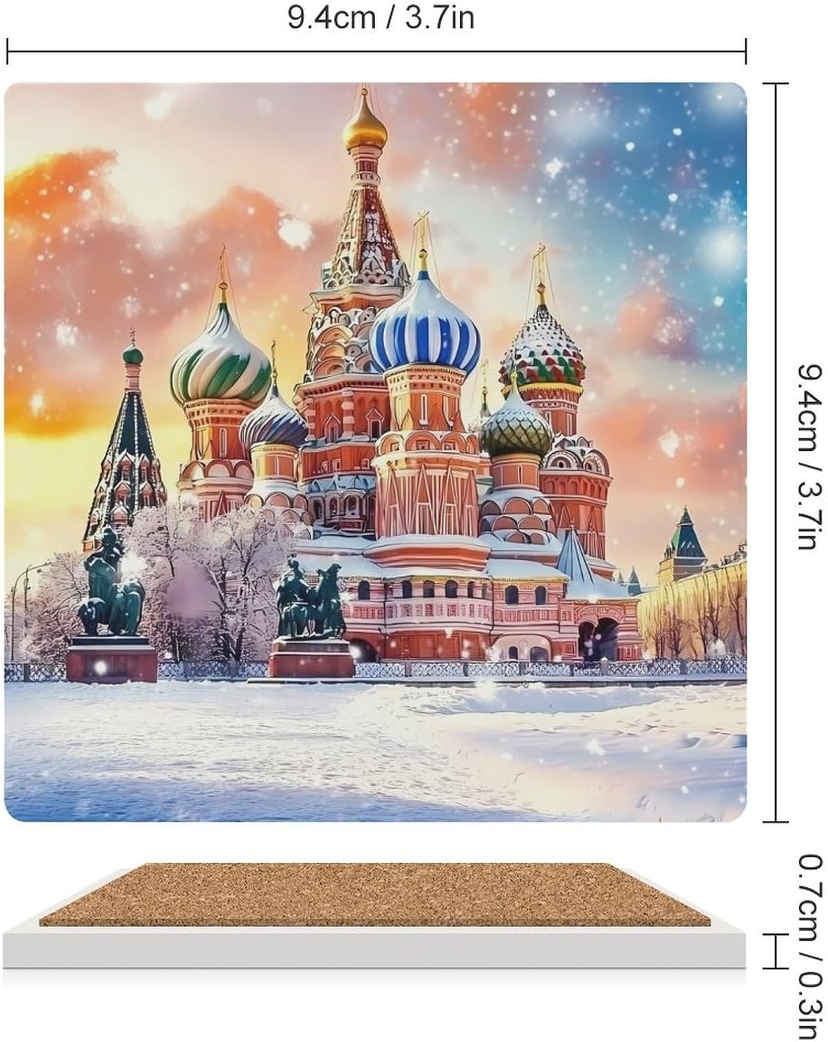 St Basils Cathedral in Moscow Russia Funny Ceramic Coasters for Drinks Absorbent Cup Holder Tabletop Protector with Cork Base