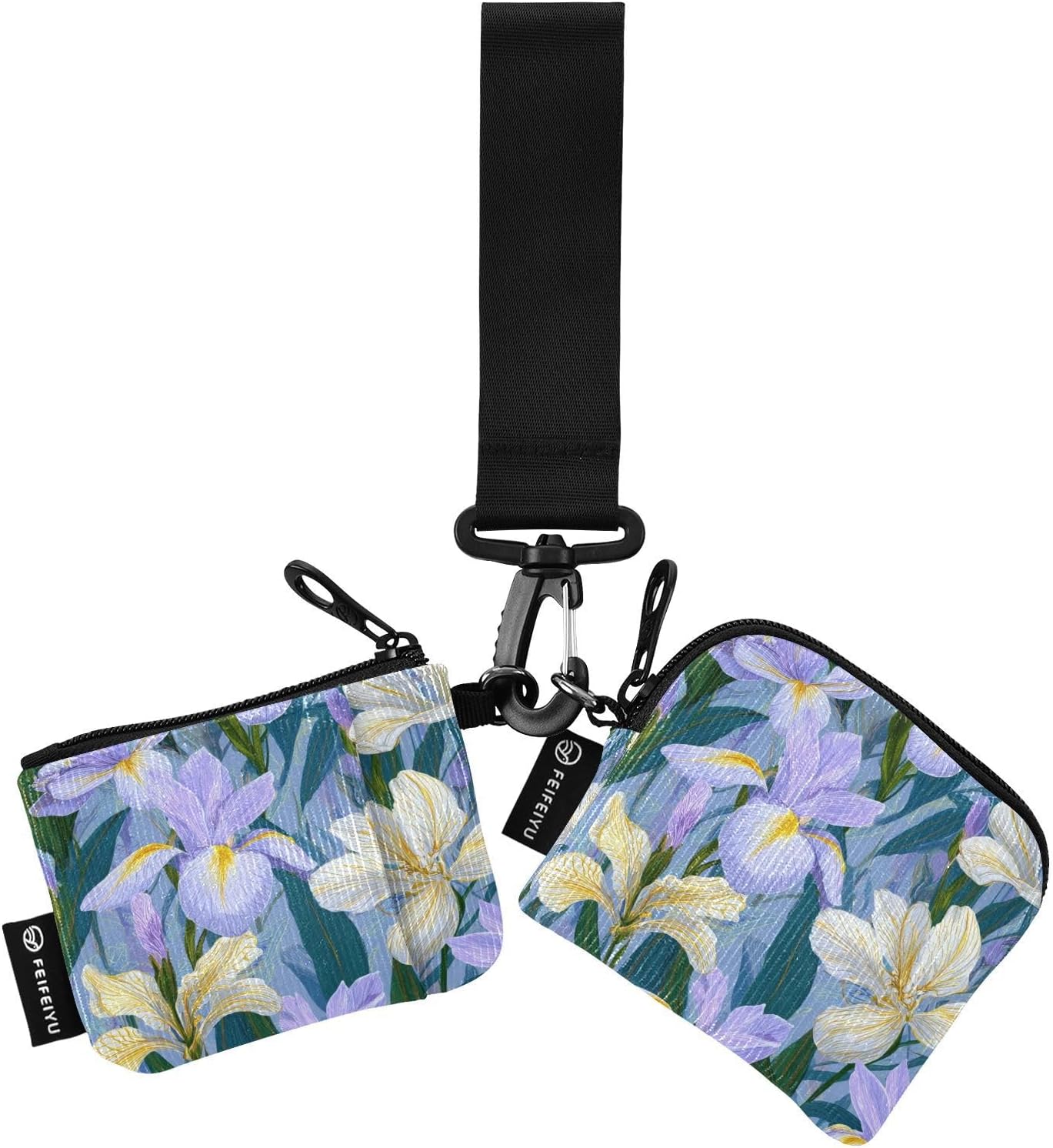 Delicate Iris Flower Print Mini Zip Around Keychain Wristlet Wallets Small Portable Dual Pounch Wristlet Detachable Coin Purse Pocket Gifts for Women Travel Sports Outdoors
