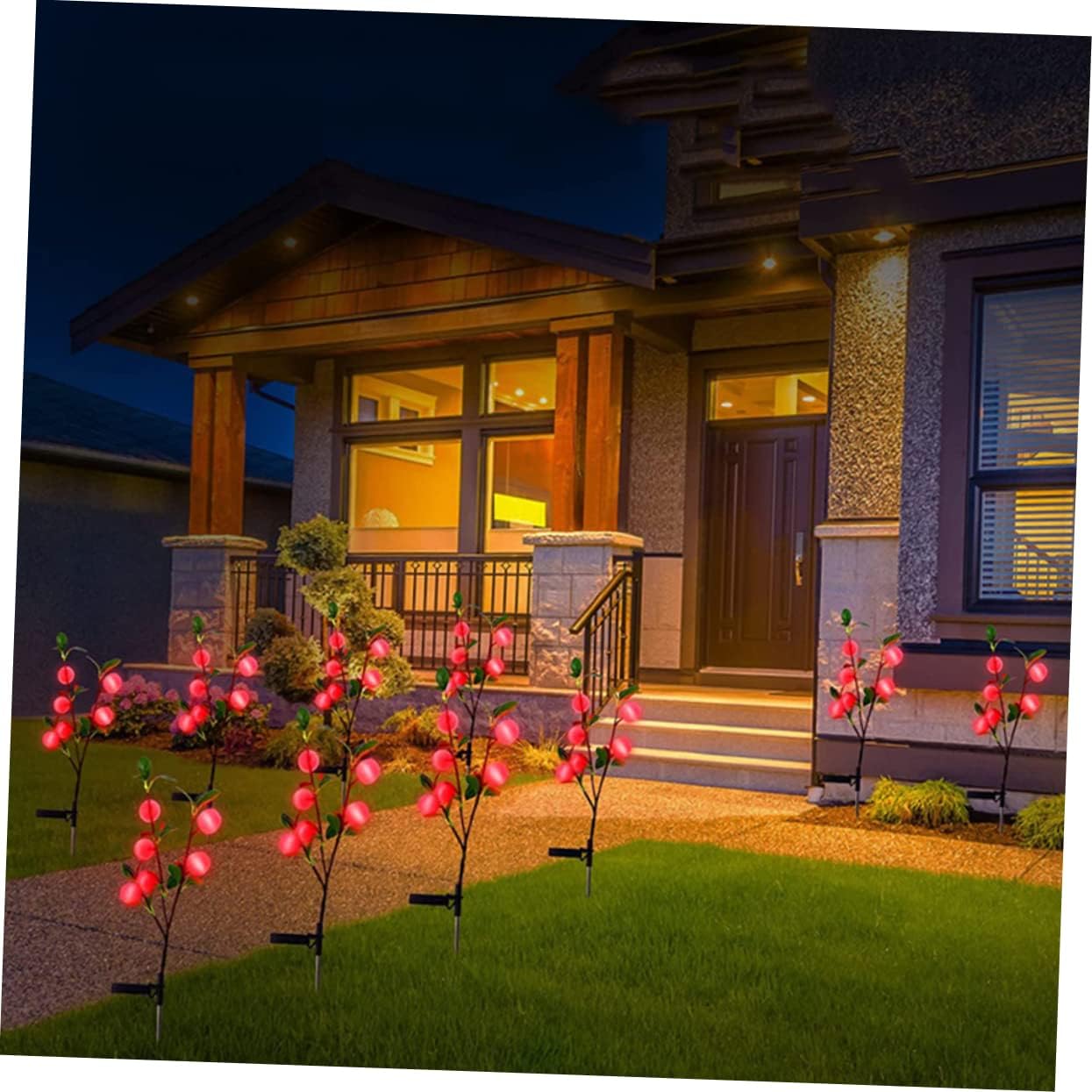 POPETPOP 3pcs Garden Lights Stake Solar-Powered Outdoor Ground Lights Led Landscape Walkway Decorative Lamp Auto Turn Off Apples Shape