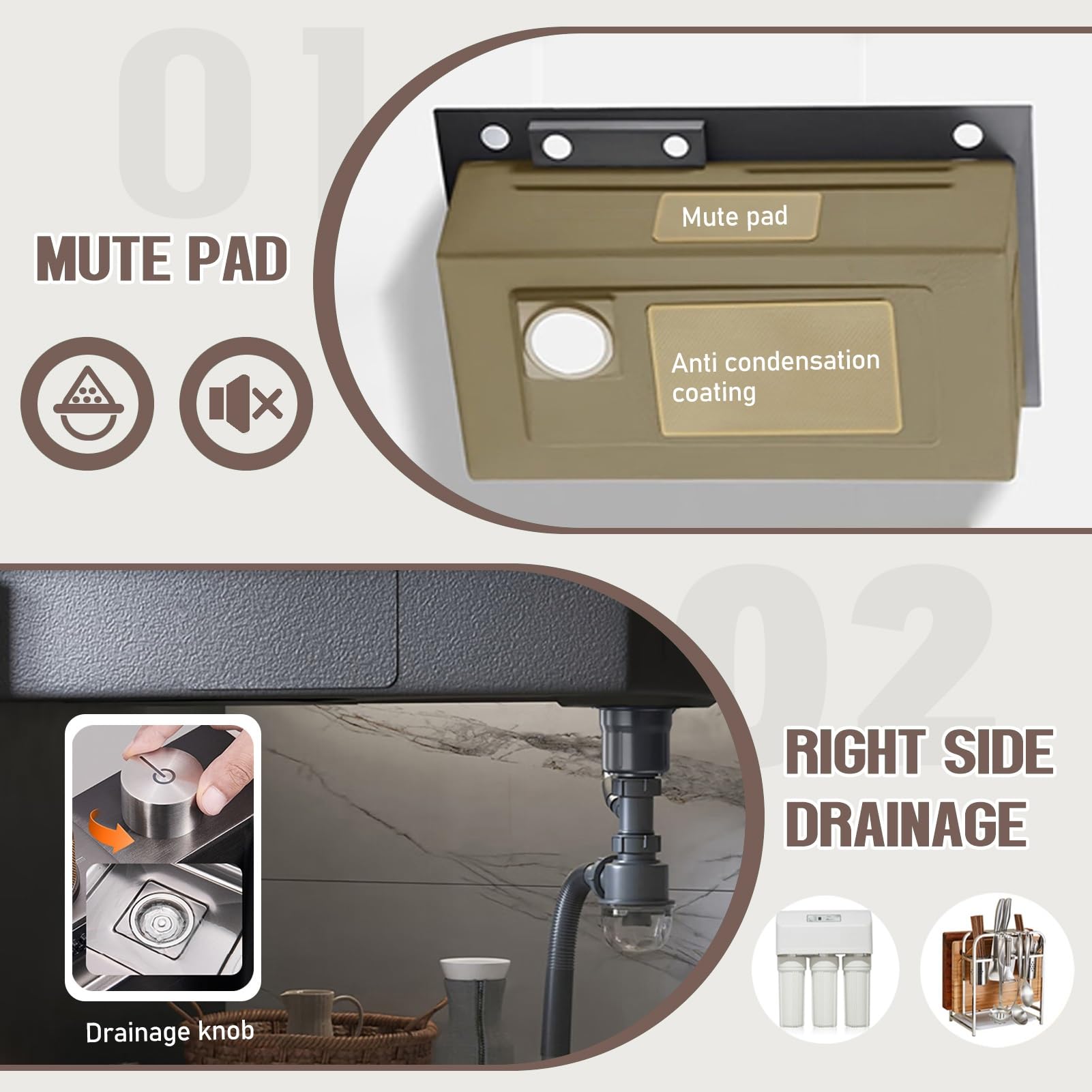 Fregadero De Cocina De Acero Inoxidable De Montaje Superior De Color Gris Negro, Estación De Trabajo Con Barra En Cascada De Gran Capacidad, Salida De Drenaje Derecha, Tazón Único Nano Para El Hogar,