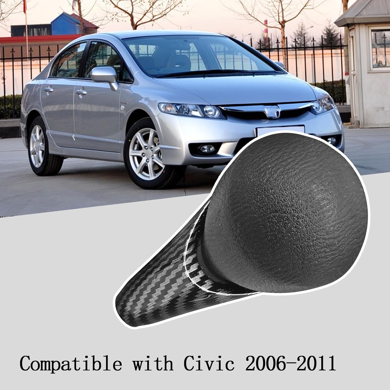 Compatible with Honda Civic 2006-2011 ABS Faux Leather Black Carbon Fiber Pattern Automatic Gear Shift Knob Lever Replace