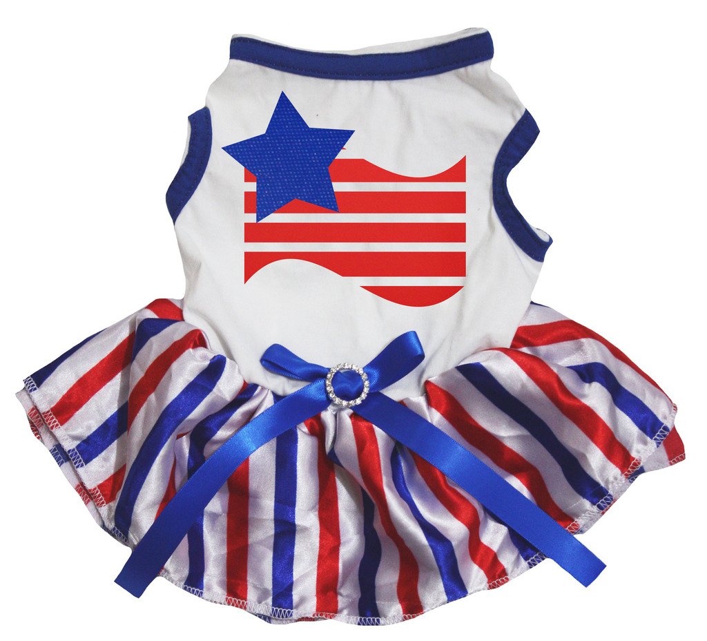 Robe chien drapeau bleu et blanc avec tutu à rayures pour chiot