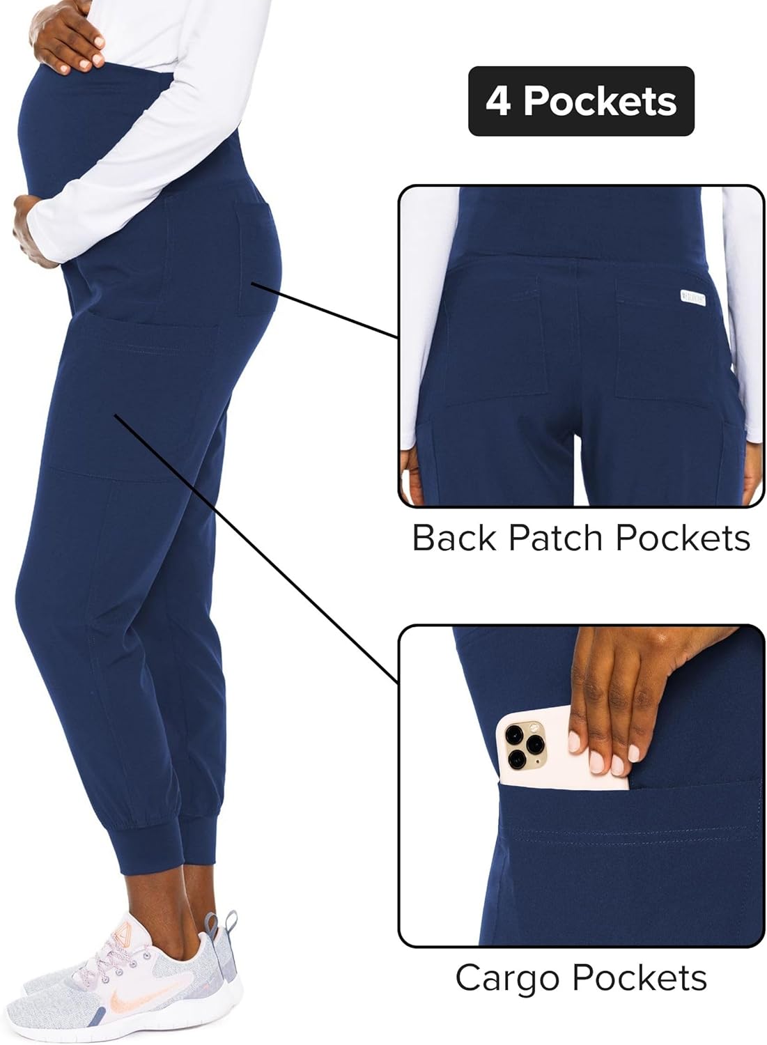 Med Couture Maternity Jogger Scrub Pants for Women, High Rise Waist, 4 Pockets with Soft Knit Waistband - MC029 - Image 4