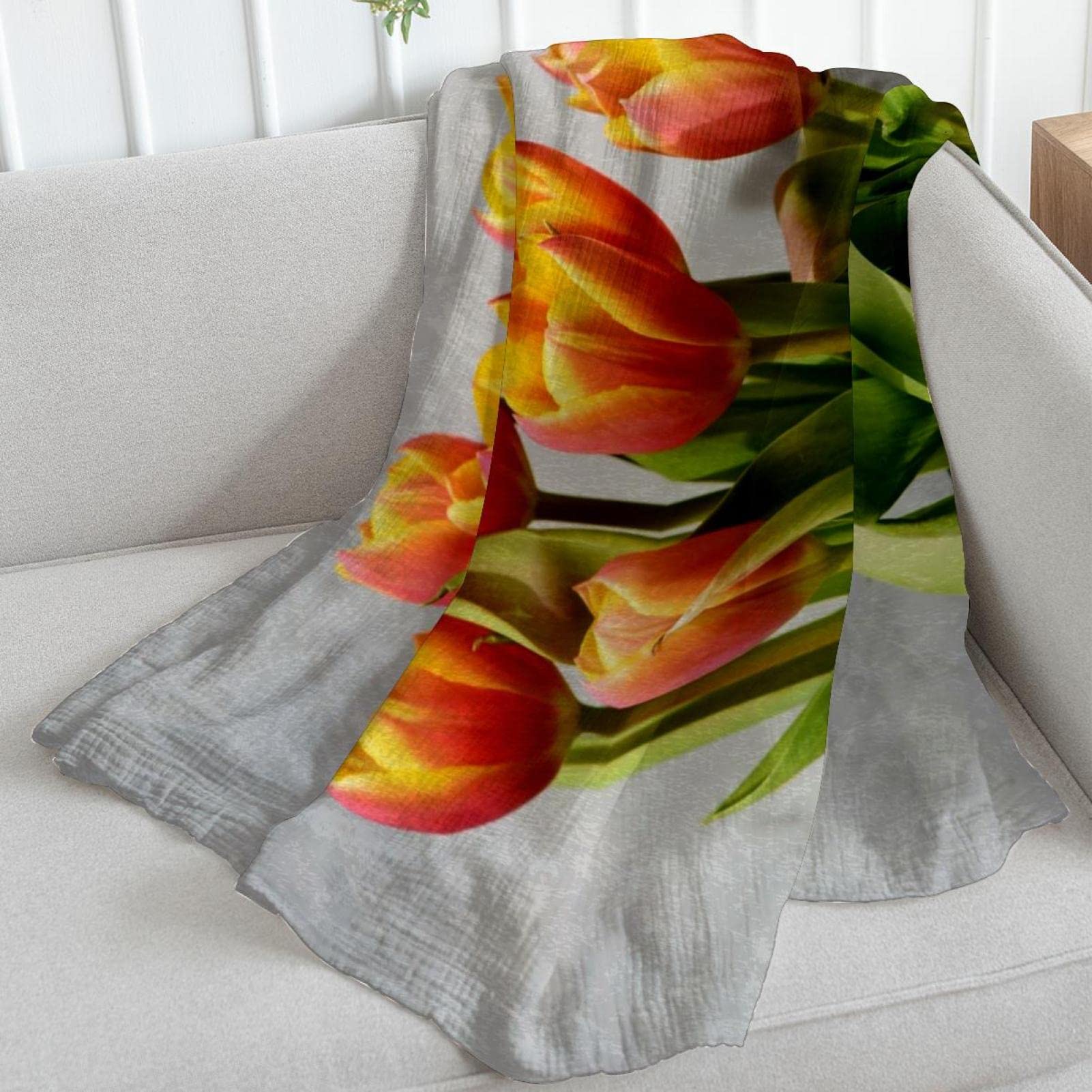 Große Blümchen-Fleecedecke – Weich, Flauschig, Mit Tulpenmotiv Für Couch, Bett & Auto