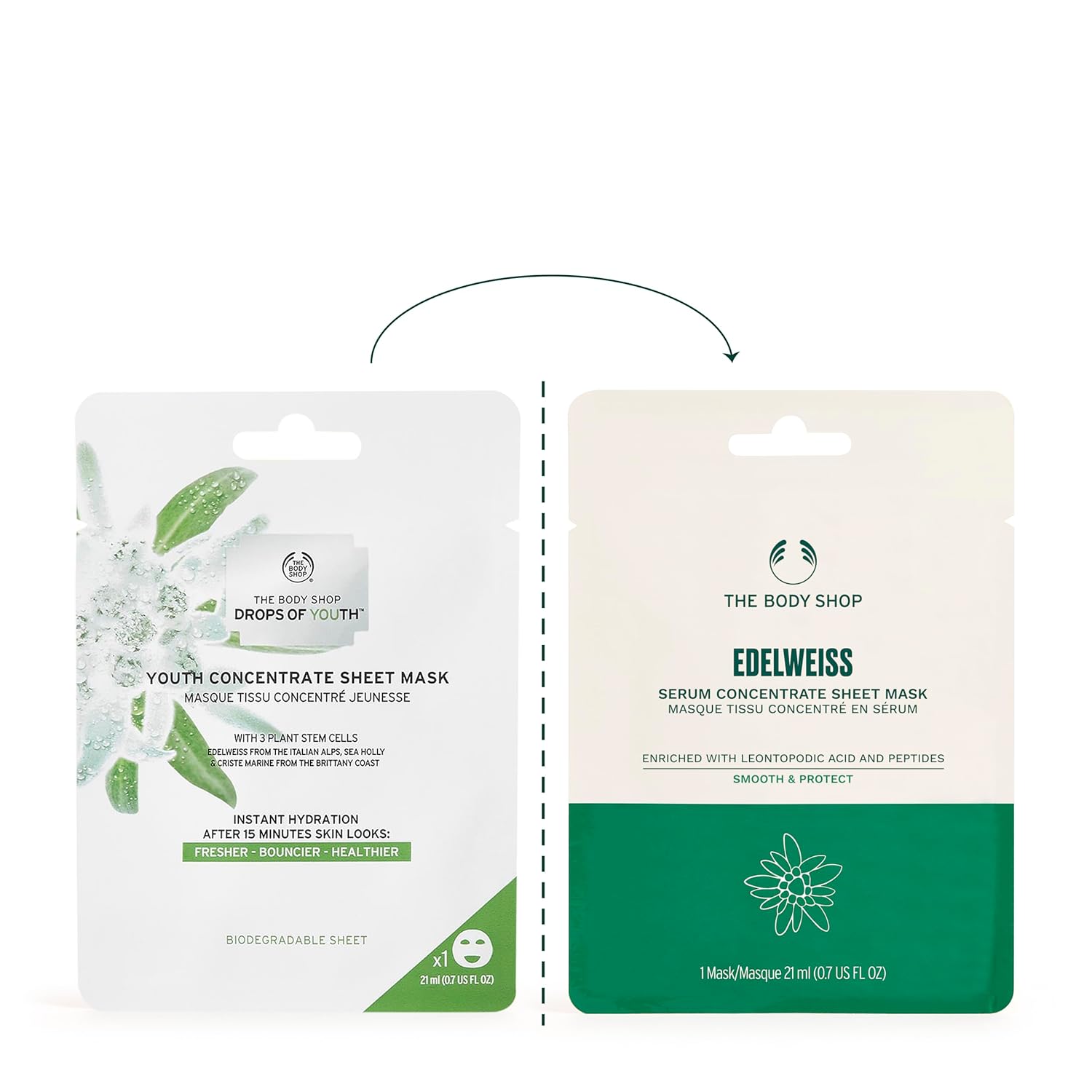 The Body Shop Edelweiss Serum Concentrate Sheet Mask | Hydrating Face Mask with Peptides | Smoothing & Refreshing, for All Skin Types, 1 Mask