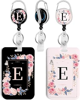 2 Pack A-Z Letter ID Badge Holder with Clip Badge Reels E