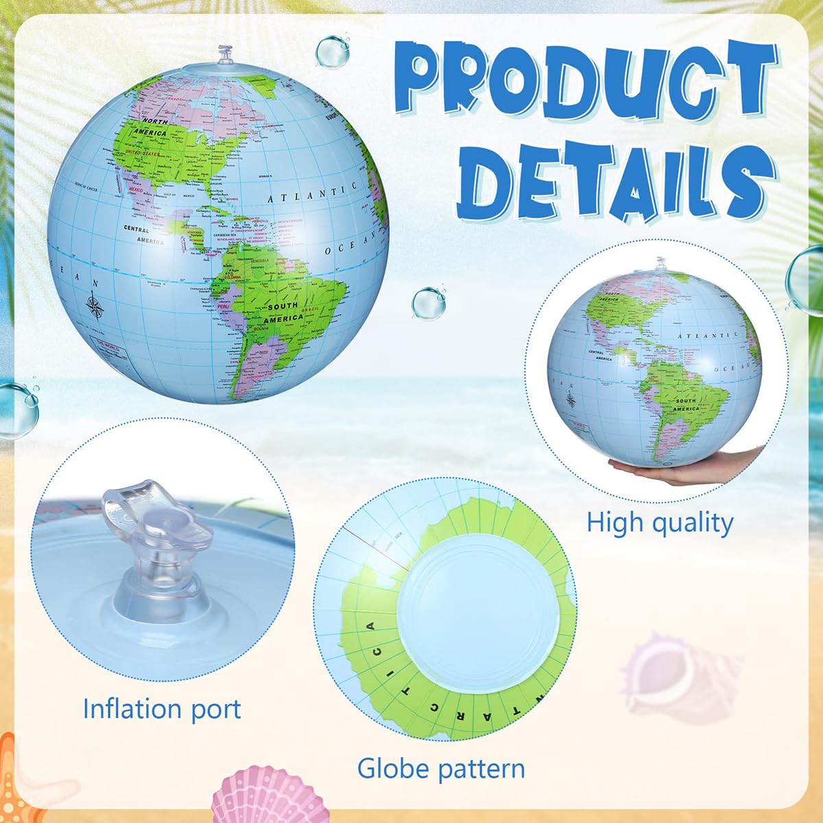 Pmeixcy Inflatable Globe,Blow up World Globe Beach Ball,Inflatable Earth Beach Ball for Beach Playing or Teaching,Party Bags,Summer Pool Party,PVC Material - Image 2 thumbnail