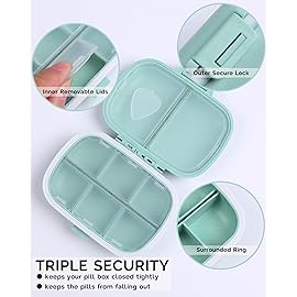 8 Compartments Travel Pill Organizer, Daily Pill Case Small Pill Box for Pocket Purse, Portable Pill Container Medicine Vitamin Organizer (Green)