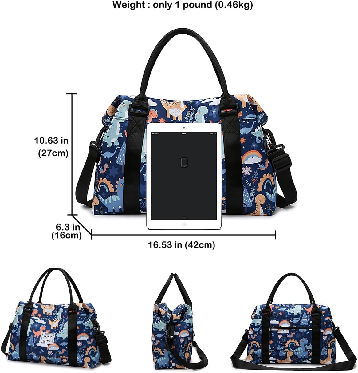 Travel Duffle Bag Weekender Overnight Bag Gym Tote with Dry and Wet Separated Pocket for Women Girls Shoulder Workout Duffel Bag Water Resistant (B-Dinosaurs) - Image 6