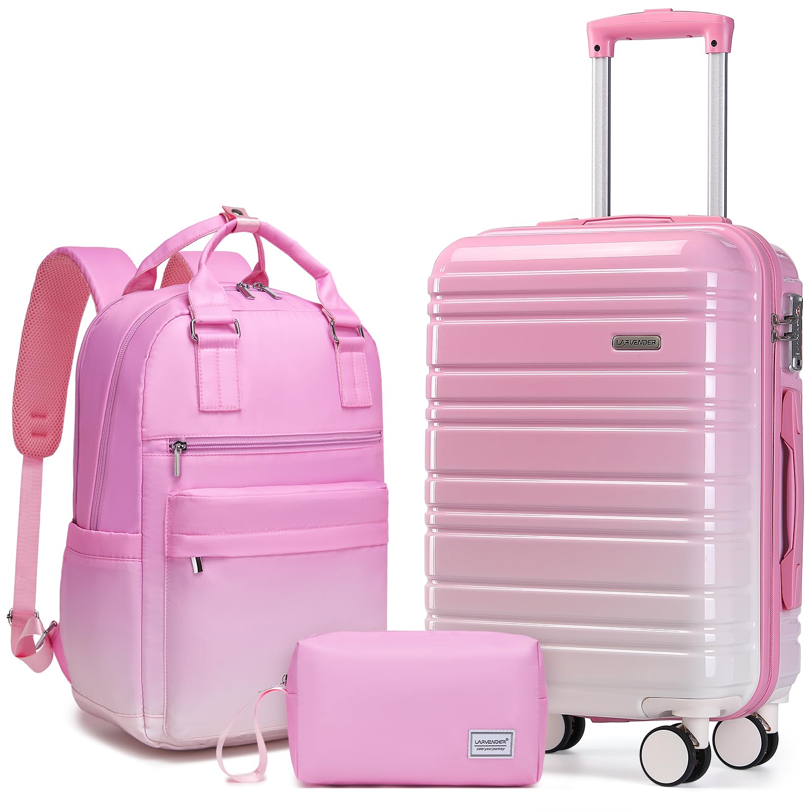 LARVENDER Carry on Luggage Sets 3 Piece, 20 Inch Suitcases, Peach Sparkling