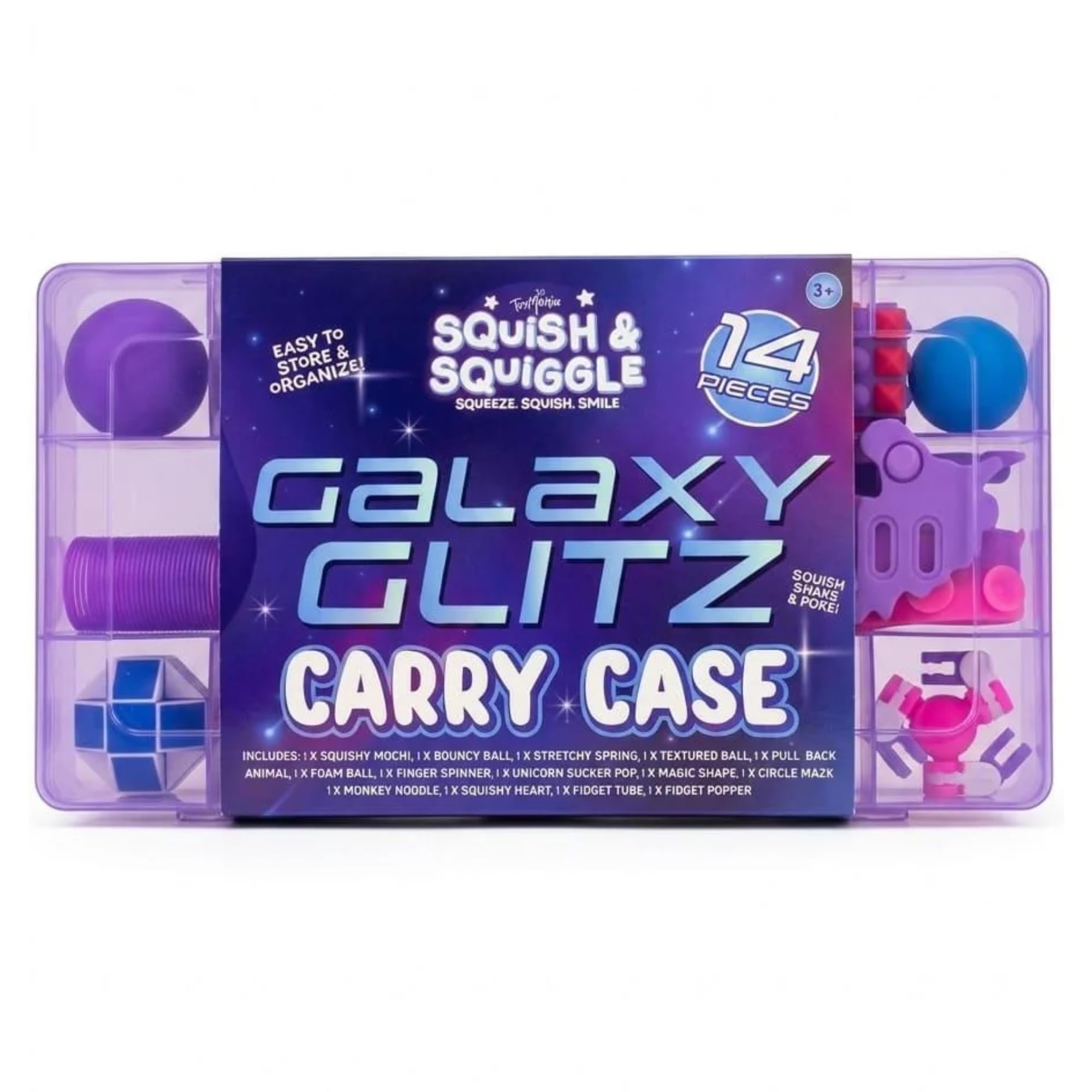 Toymania Fidget Carry Case, Sensory Toys for Kids, Portable Storage, Galaxy