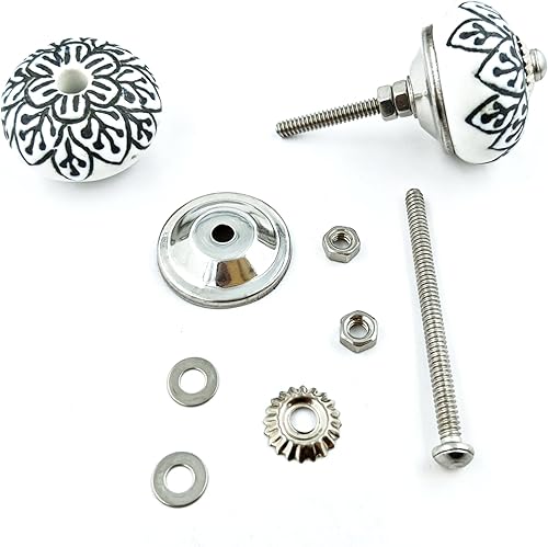 Miniatura 3 de Craft Kart Juego de 10 pomos coloridos de cerámica para cocina, gabinete, cajón, armario (negro y blanco5)