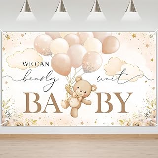 Mocsicka Brown We Can Bearly Wait Backdrop Banner for Boy 6x3.6ft