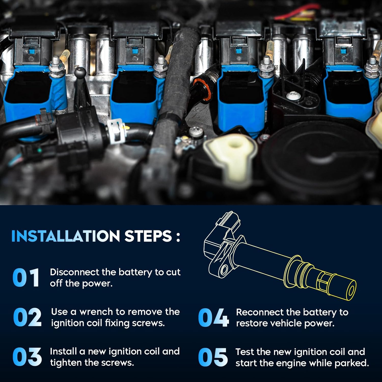 Ignition Coil Blue Pack for Cadillac Seville 2004, DeVille 2004-2005, SRX 2004-2006, STS 2005-2006, XLR 2004-2005, for Pontiac Bonneville, 4.6L V8, Replaces C1509 D593A 5C1552 E402 52-1817 2 PCS