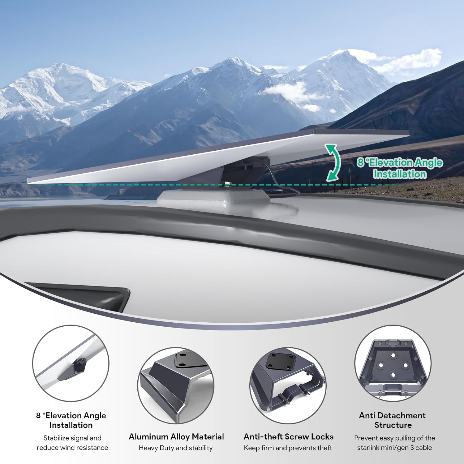 XLTTYWL Starlink Gen 3 Mount, Premium Heavy Duty Starlinks Gen3 Standard Mobility Roof Mount for Gen 3/V3 Starlink Flat Standard Dishy Fits RV, Boat, Wood, Metal, Plastic or Slotted Vehicle Rails