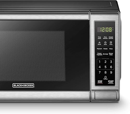 Miniatura 8 de BLACK+DECKER EM720CB7 Horno microondas digital con puerta giratoria con botón, bloqueo de seguridad para niños, 700 W, acero inoxidable, 0.7 pies
