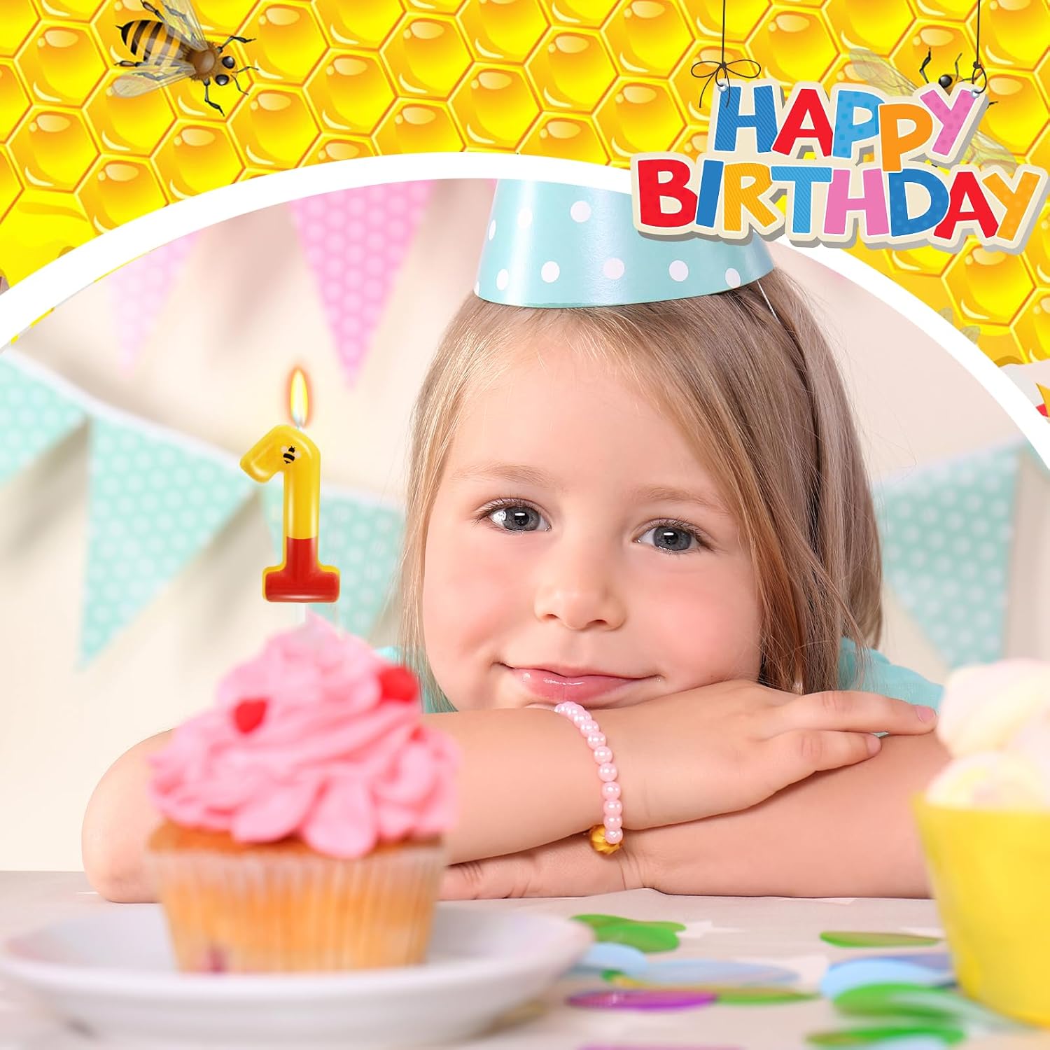 Yellow Bear Themed Number 1 Candle 1st Birthday Decorations for Boy/Girl