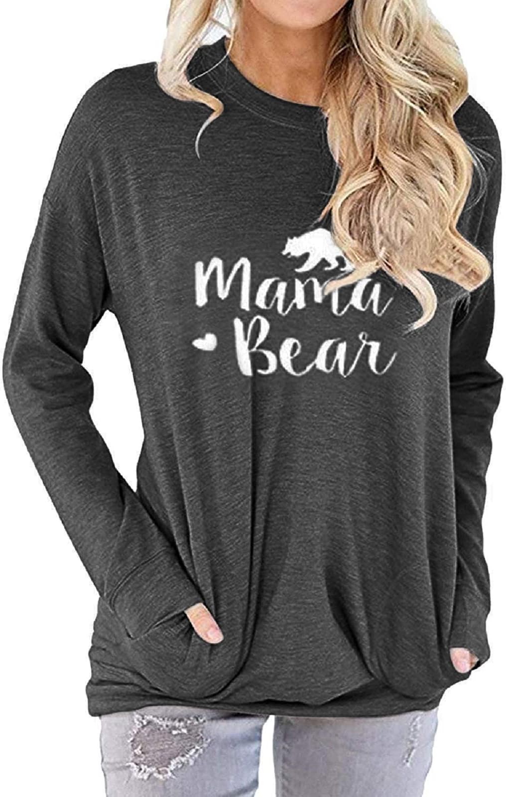 Womens Mama Bear Shirt Mom Shirt New Mom Gifts Graphic Tees with Pockets 2026