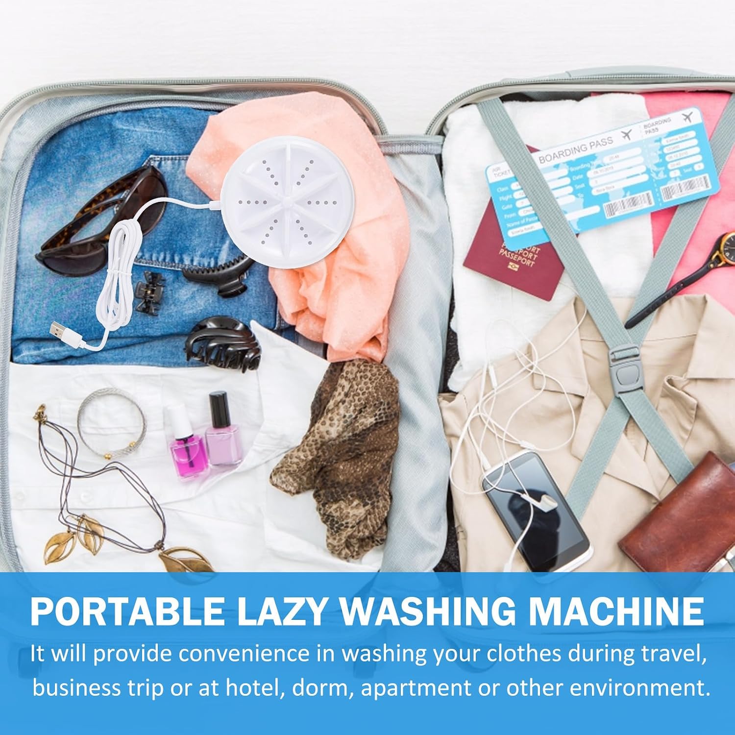Kisangel Portable Mini Clothes Washer Travel Washing Machine with High-frequency Vibration for Socks and Shirts, Compact Abs Material Washer for School and Business Trips