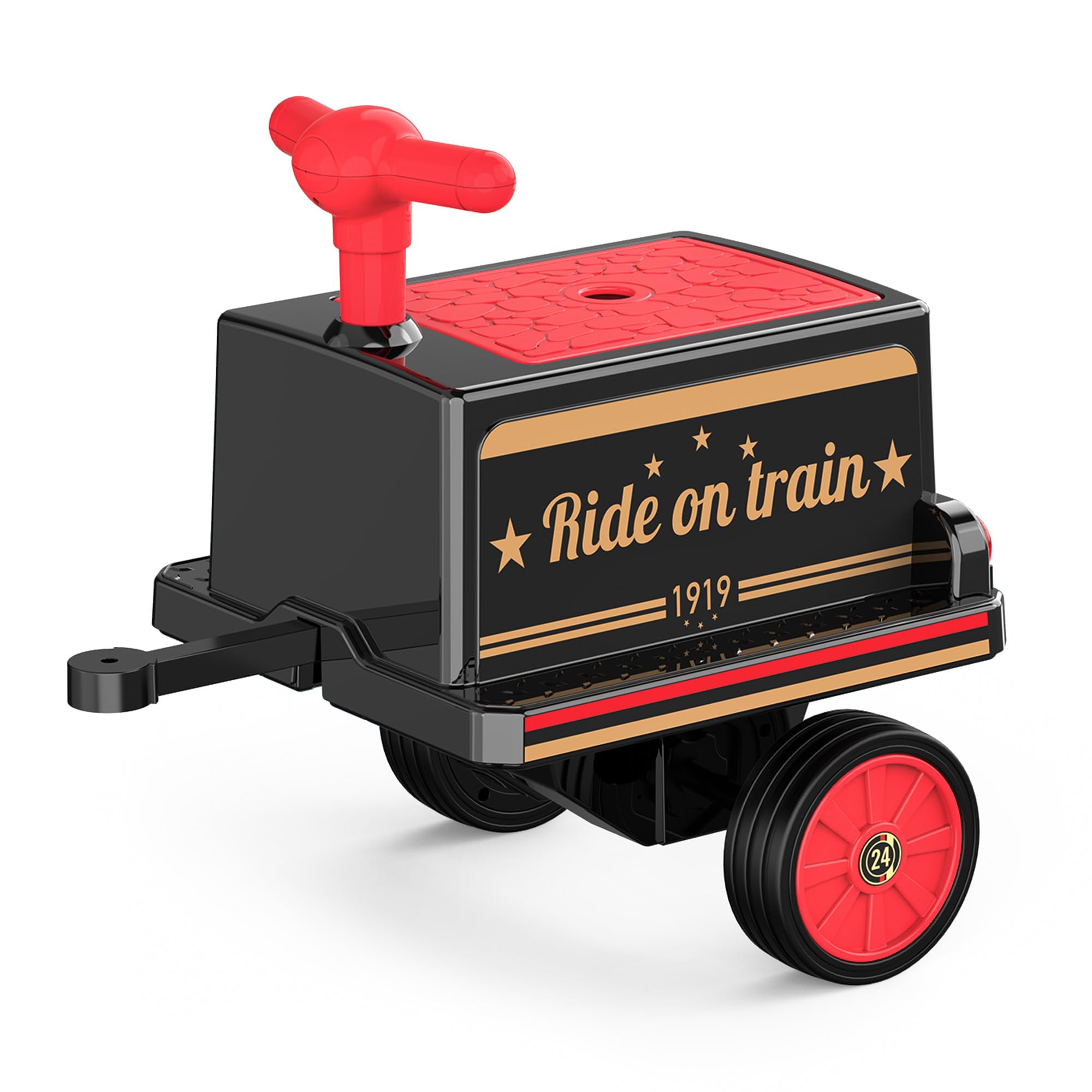 Train Carriage for ANPABO 12V Ride on Train, with Storage Space, Smooth Handle & Vintage Decals Design, Red