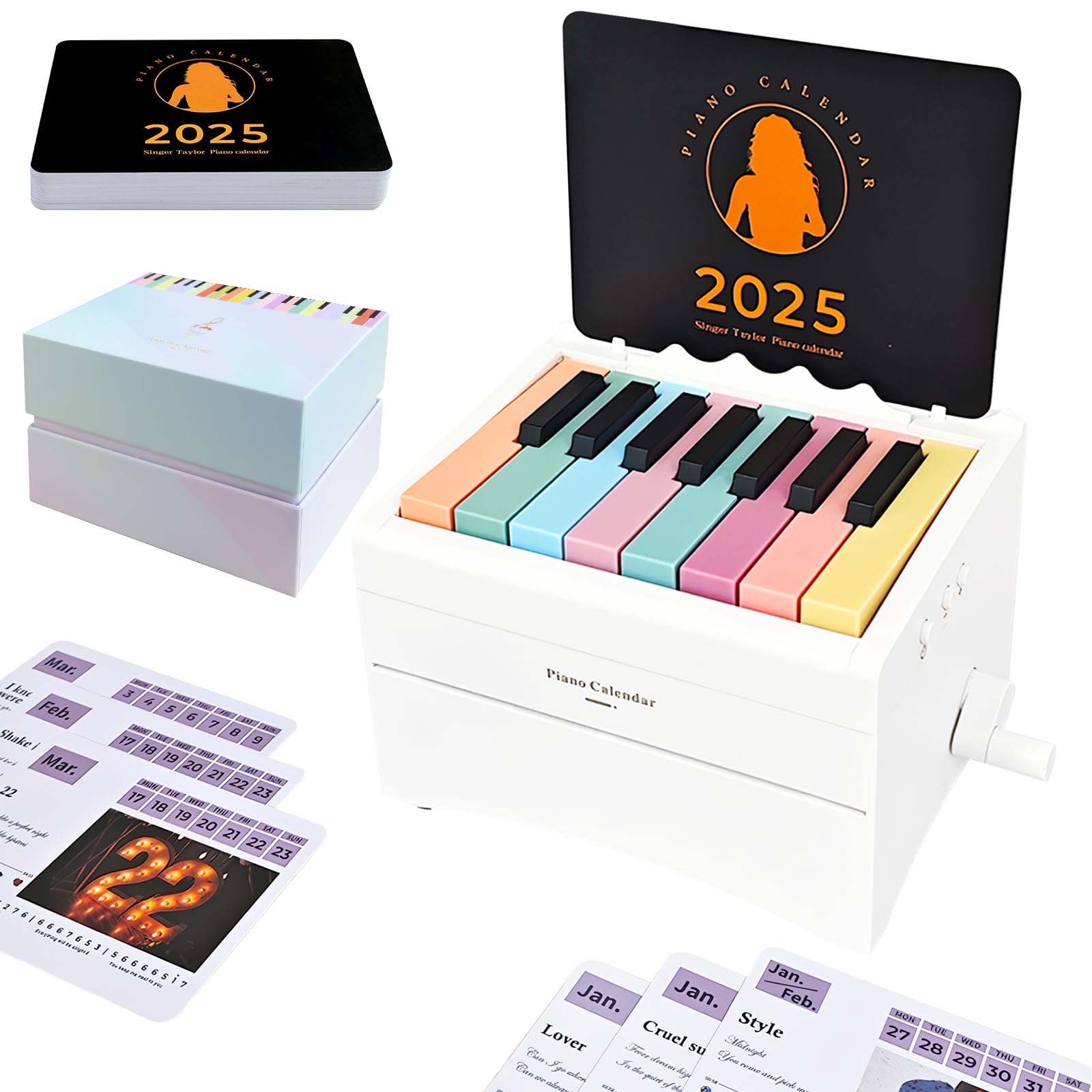 Piano Calendar 2026, Playable Piano Desk Calendar 2026, Swift Mini Piano Calendar with 52 Simplified Music Scores in 27 Cards, USB Rechargeable Mini Piano Gifts for Swift Fans Home Decor (White)