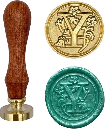 Sello de cera vintage retro clásico de madera, 26 letras A-Z del alfabeto, inicial, varios colores, sello de cera (letra Y)